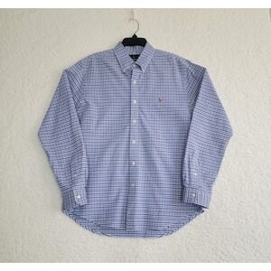 Ralph Lauren Button Down Shirt Mens L Blue Plaid Slim Fit Long Sleeve Pony Logo